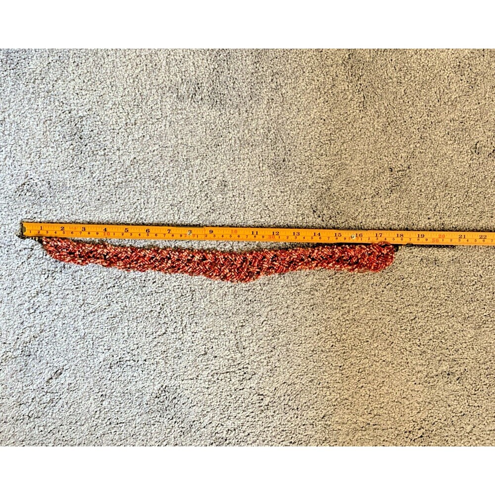 Vintage Multi Strand Seed Bead Necklace Red Orange Coral Torsade Gold Tone - Picture 7 of 8